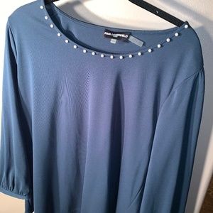 Forest green blouse with pearl neckline